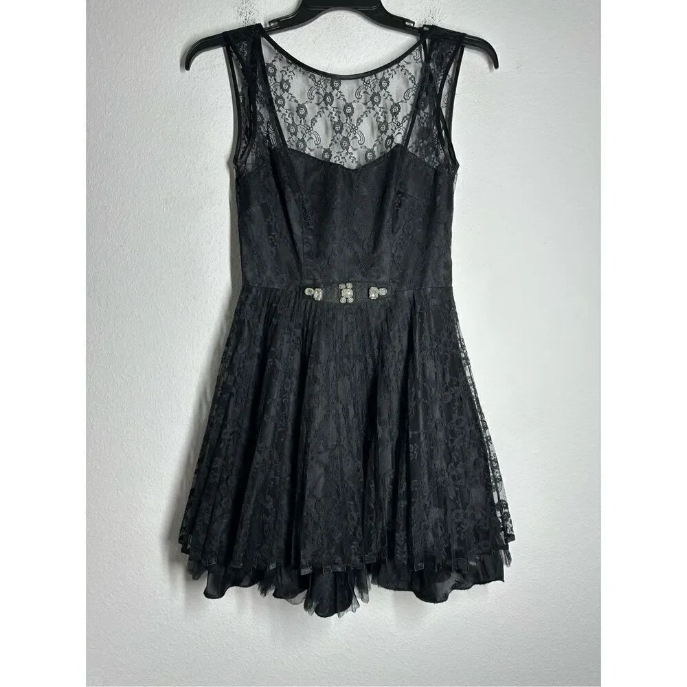 Blondie Nites Black Lace Mini Party Dress Size 5 Lined